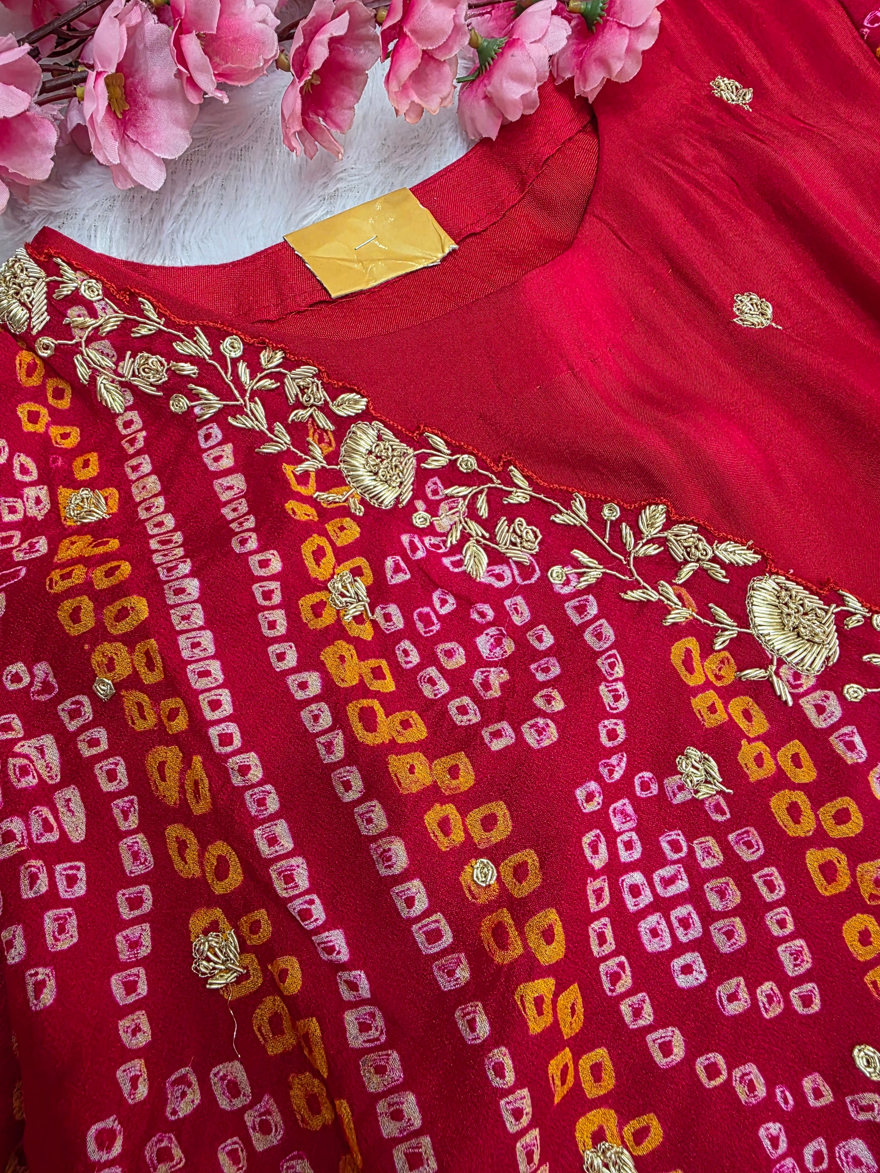 C77004 Premium Pure Georgette Designer Bandhani Gown With Zardosi Work