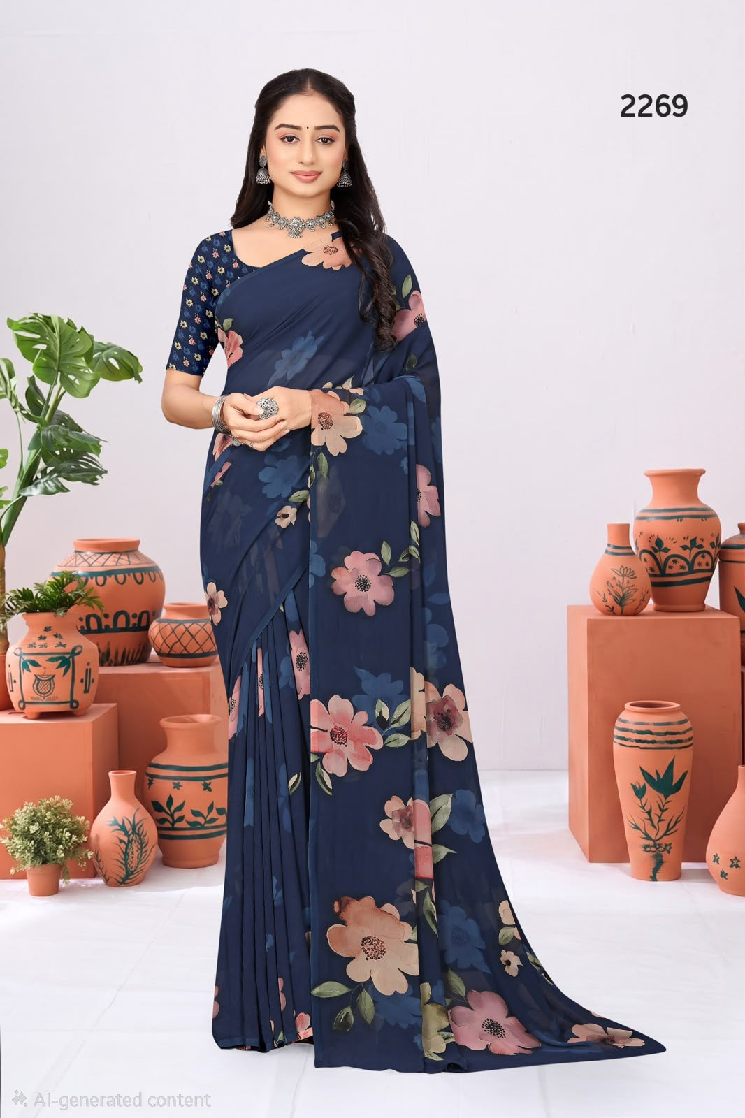 2269 Very Soft Georgette Flower Print Saree
