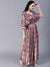 150004 Abstract Printed Sequins & Beads Embroidered Layered Kimono Sleeves Maxi Dress - Multi