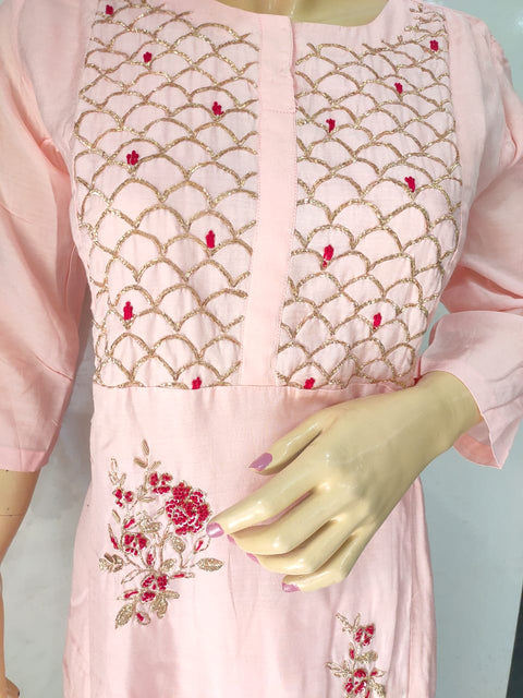 Designer Pink A-Line Kurti With Pant