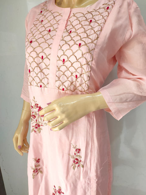 Designer Pink A-Line Kurti With Pant