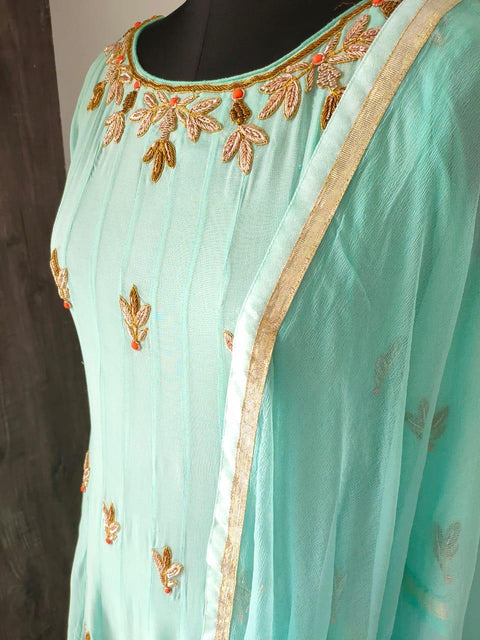 Pure Georgette Designer Sky Blue Gown with Dupatta
