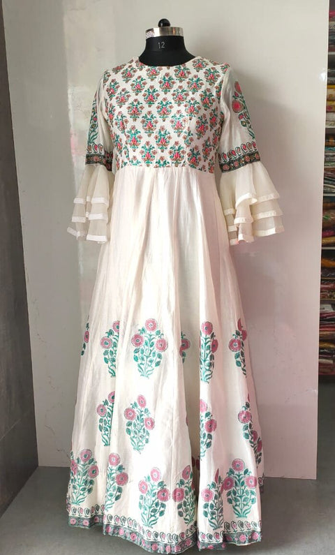 Pure Chanderi Designer White Gown