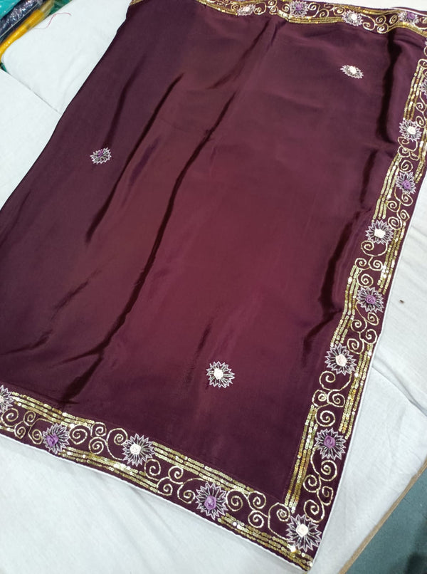 222002 Party Wear Saree - Wine