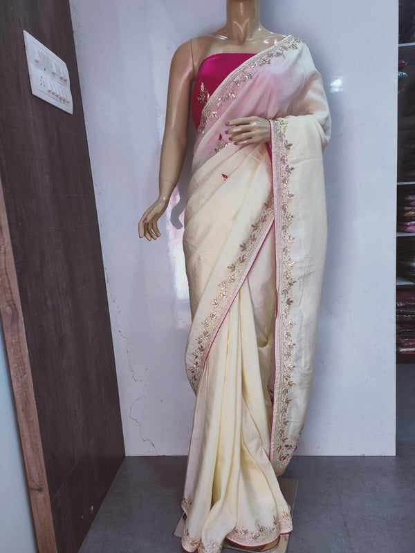 236006 Hand Work Party Wear Saree - Cream