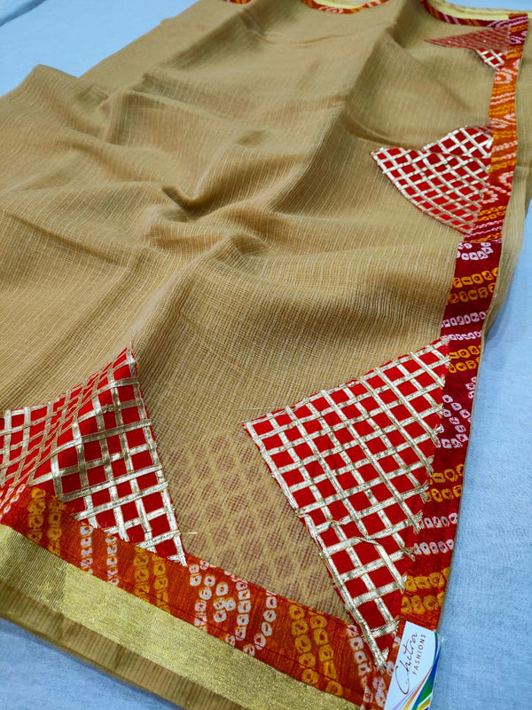 279005 Kota Doria Saree - Beige