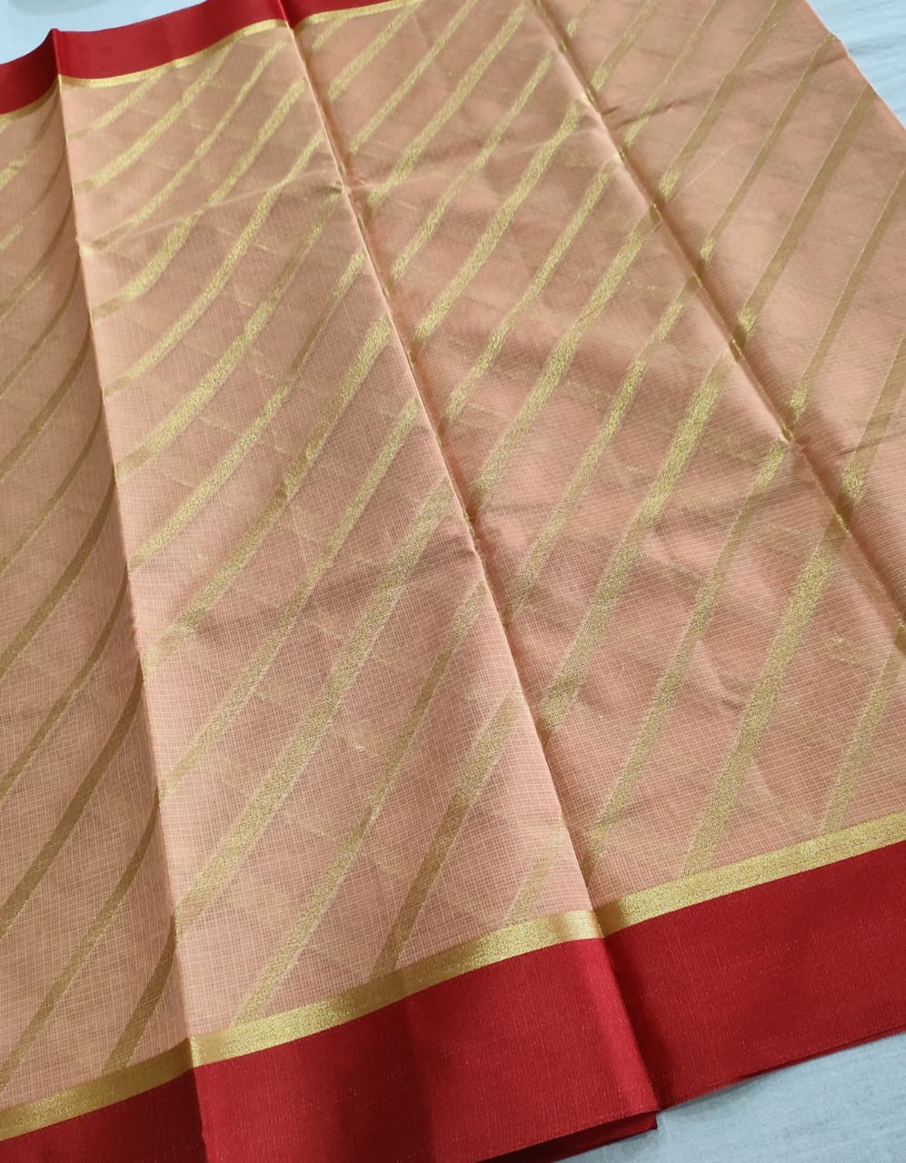 105002 Zari Weaving Saree - Peach
