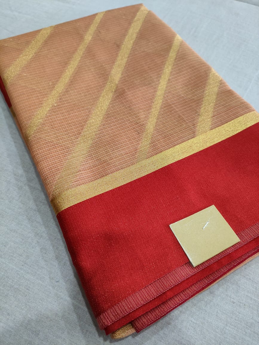 105002 Zari Weaving Saree - Peach