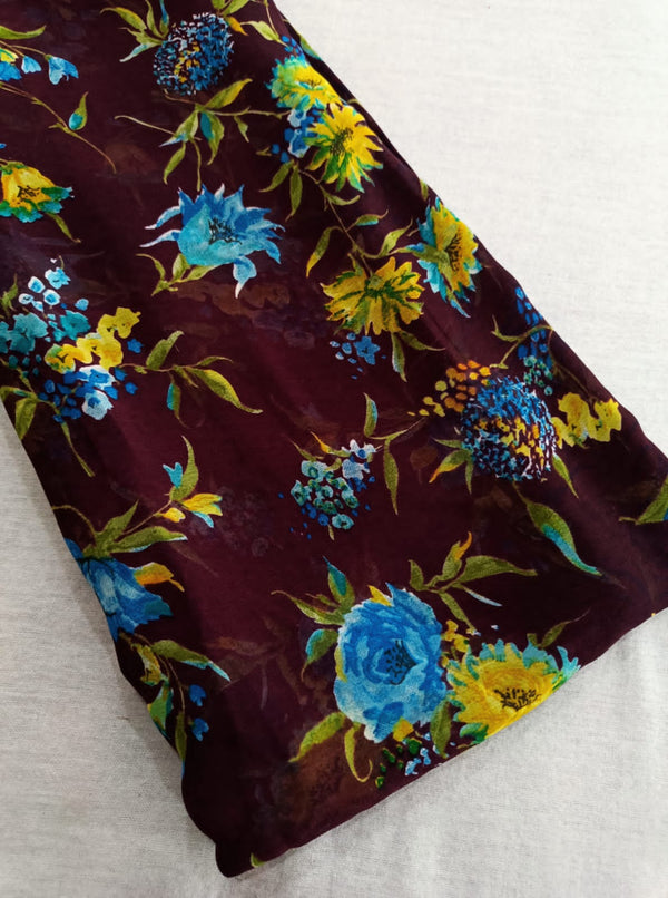 401001 Flower Print Wine Georgette Saree 343001