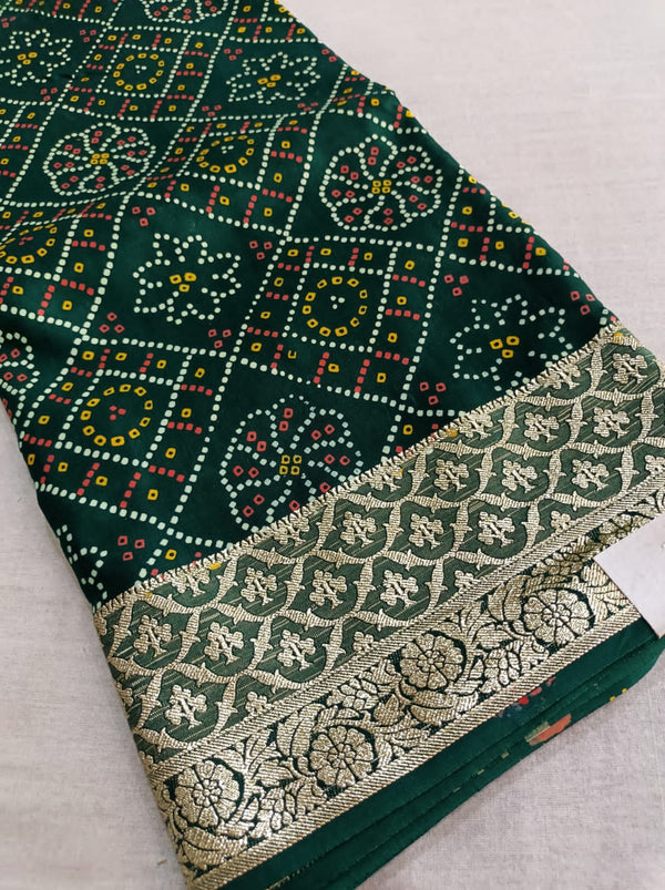 347002 Bandhani Saree With Banarasi Zari Weaving Work - Green