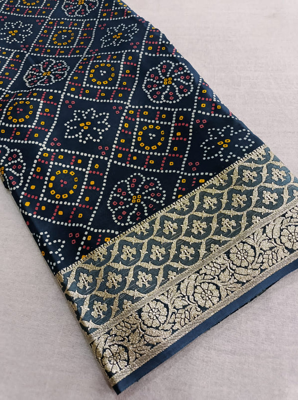 347002 Bandhani Saree With Banarasi Zari Weaving Work - Blue