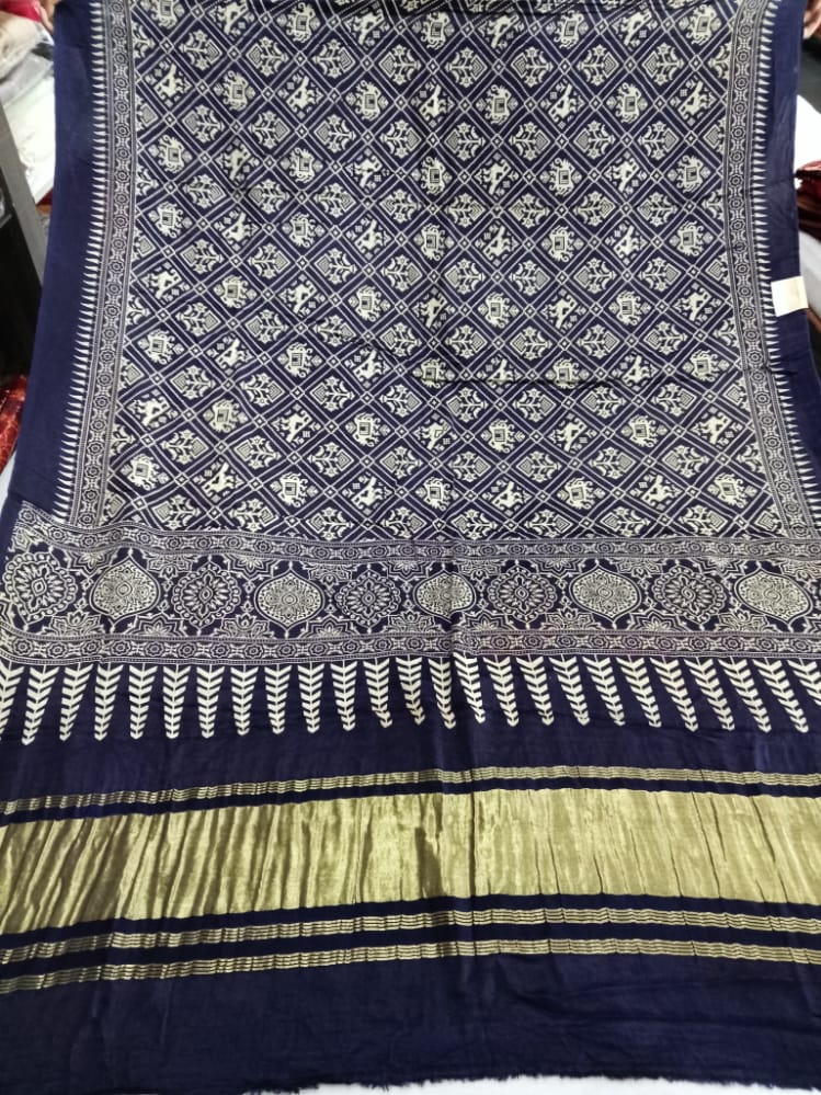 111004 Pure Gajji Silk Hand Printed Patola Dupatta - Red