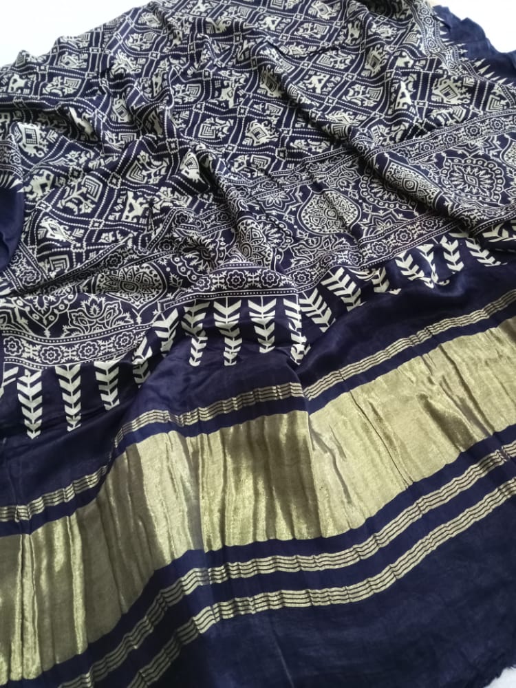 111004 Pure Gajji Silk Hand Printed Patola Dupatta - Red