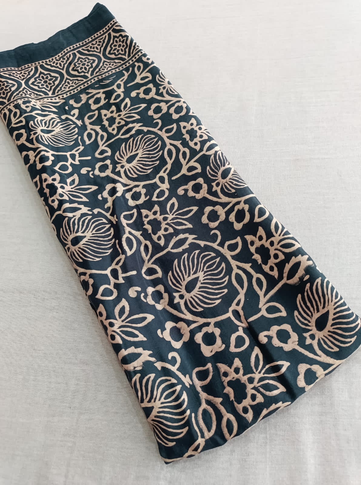 111006 Pure Modal Silk Hand Printed Ajrakh Dupatta - Gray