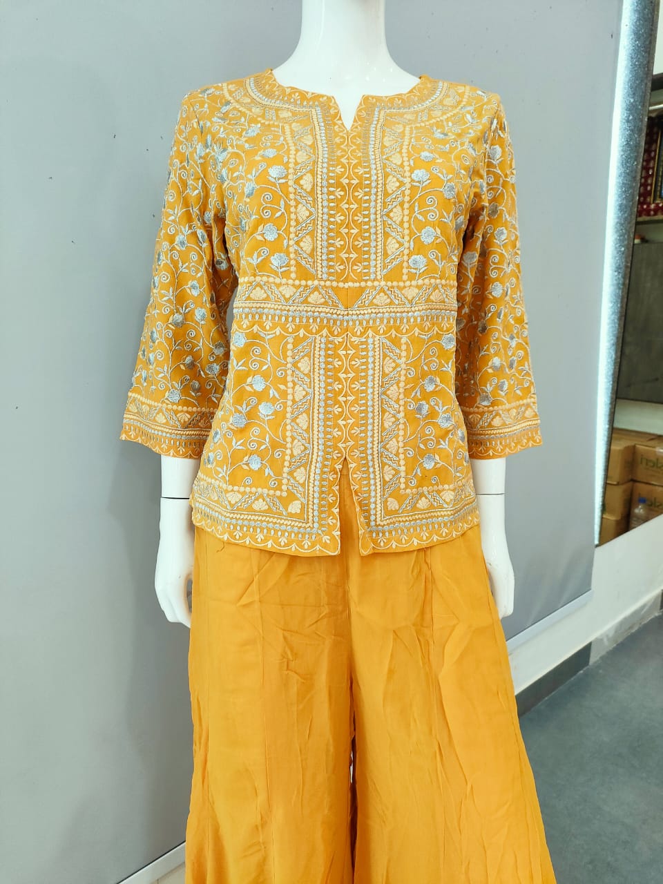 893003 Pure Georgette Co-Ord Set With Heavy White Zari Work 112008