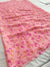 354003 Flower Print Chiffon Saree - Pink