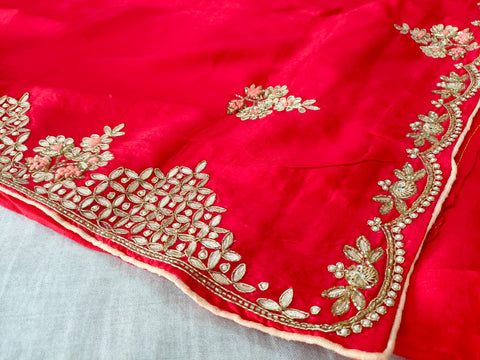 117005 Red Colored Pure Russian Silk Designer Saree