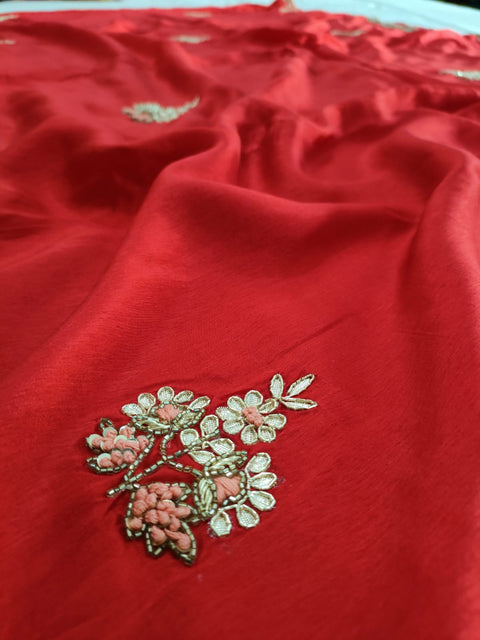 117005 Red Colored Pure Russian Silk Designer Saree
