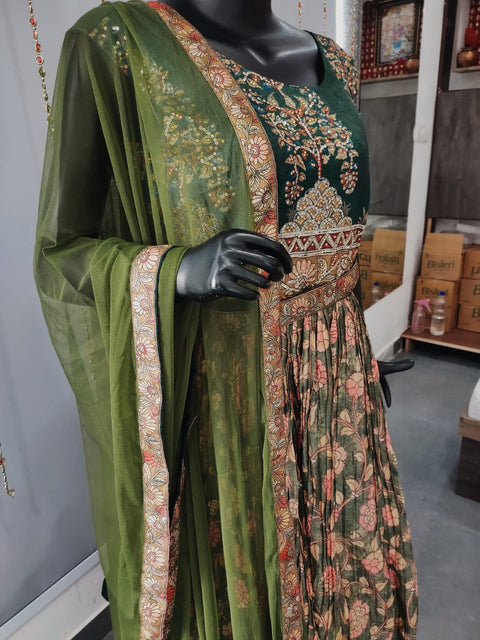 118004 Printed Silk Green Gown with Sequence Work