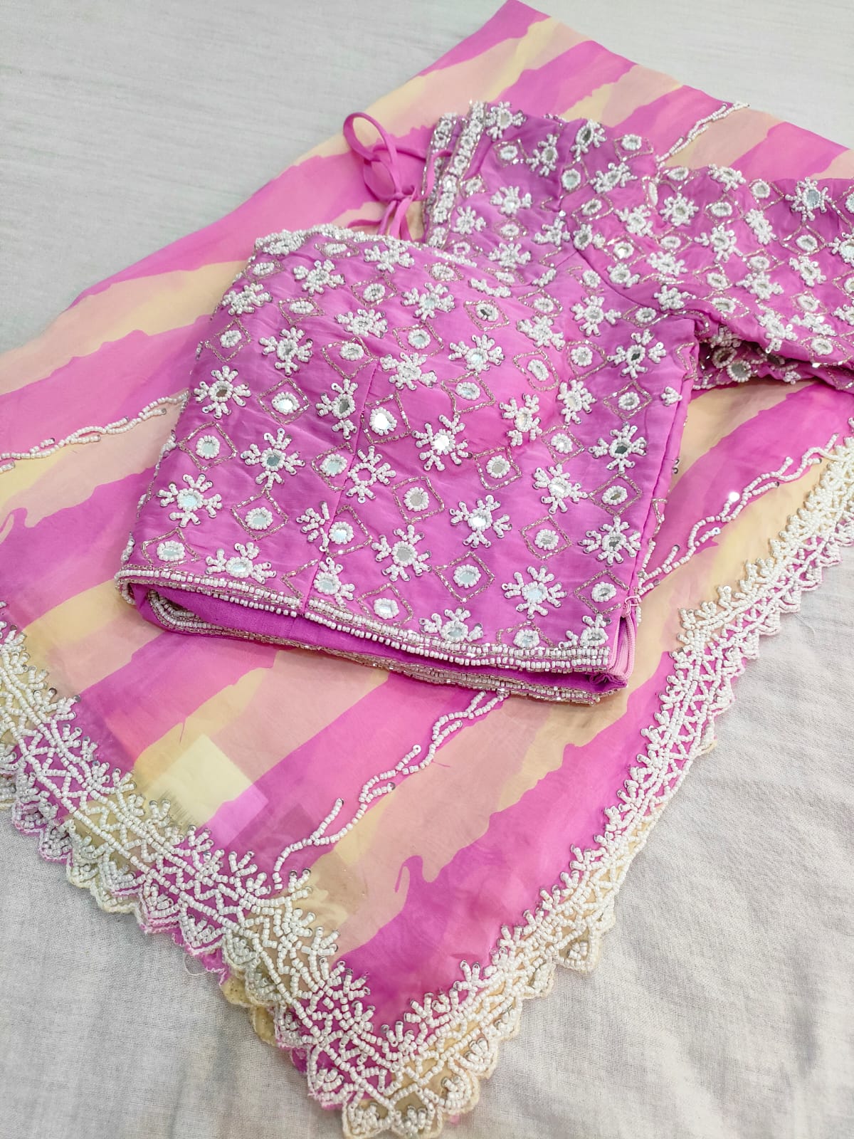 119002 Pink Strips Designer Saree with Blouse