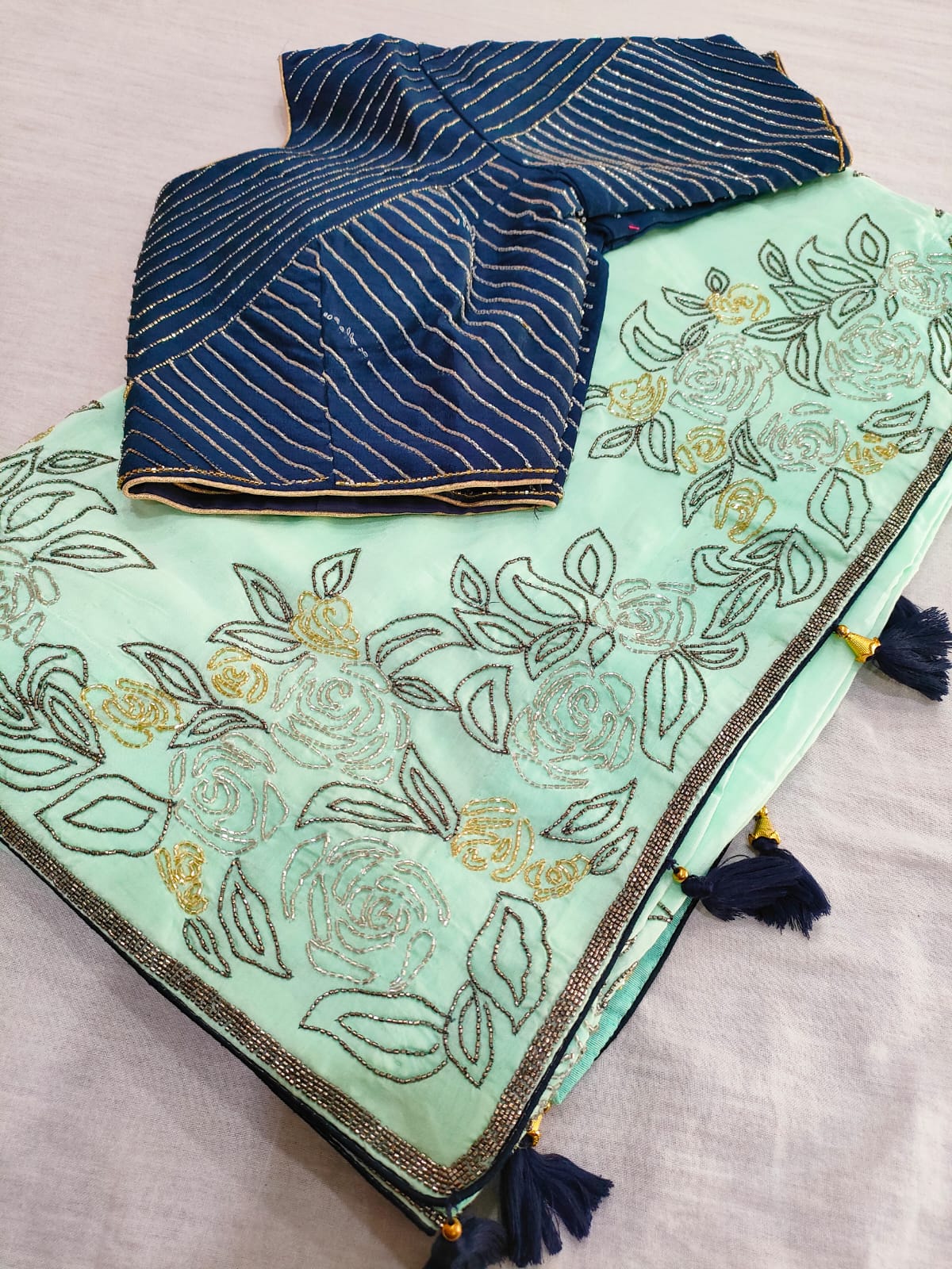 120003 Sky Blue Premium Designer Saree With Heavy Blouse