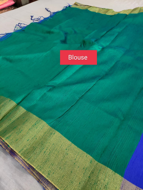 359002 Cotton Silk Embroidery Saree - Royal Blue