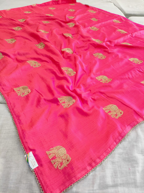 359005 Kolkata Silk Saree With Zari Embroidery - Pink