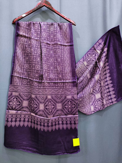 392003 Gajji Silk Ajrakh Stole - Purple