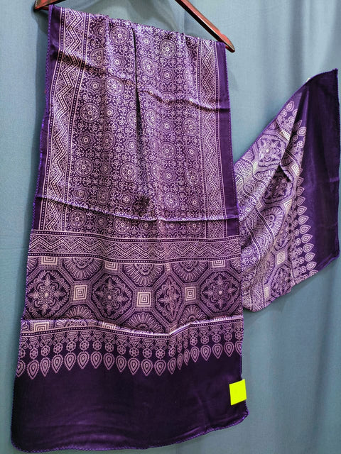 392003 Gajji Silk Ajrakh Stole - Purple