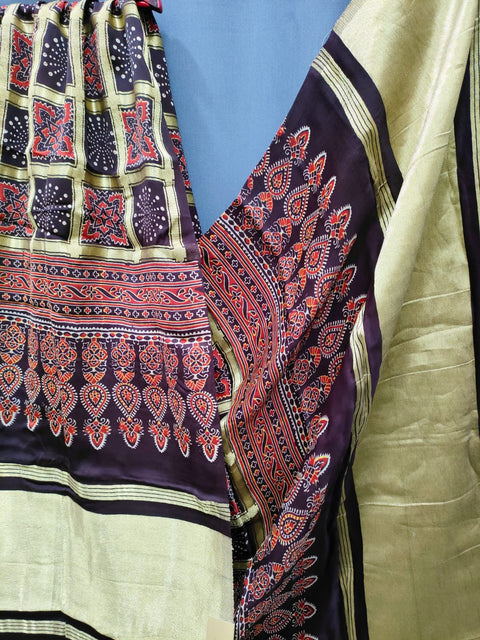 144010 Pure Modal Silk Ajrakh Dupatta with Zari Work