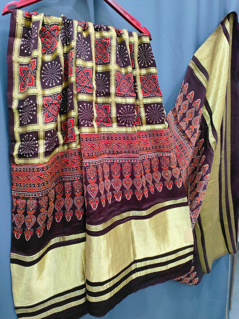 144010 Pure Modal Silk Ajrakh Dupatta with Zari Work