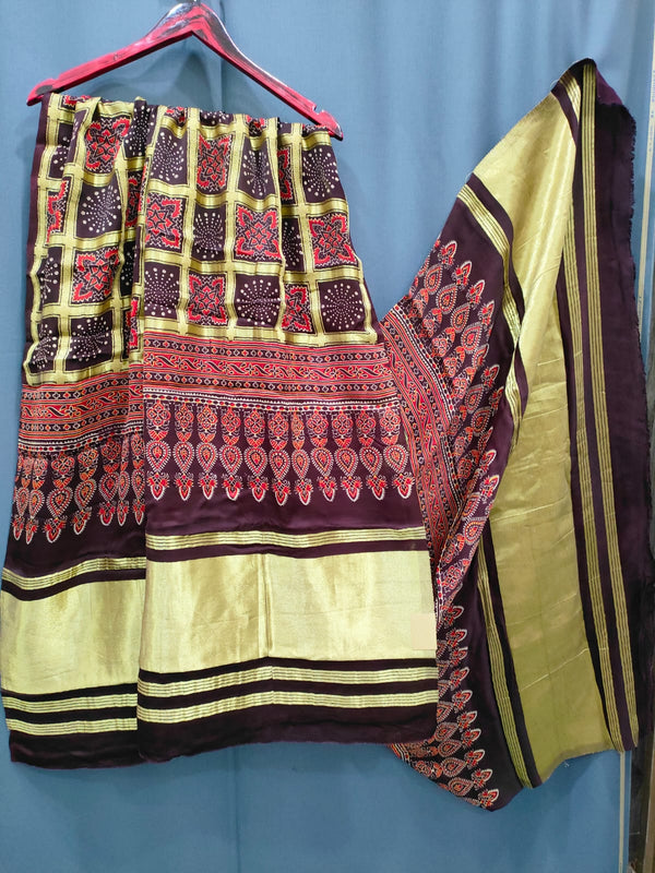 144010 Pure Modal Silk Ajrakh Dupatta with Zari Work