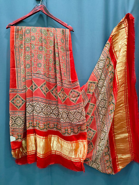 144009 Pure Modal Silk Ajrakh Dupatta with Zari Work