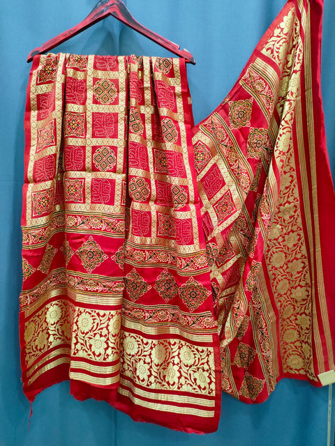 144004 Pure Modal Silk Ajrakh Dupatta with Zari Work