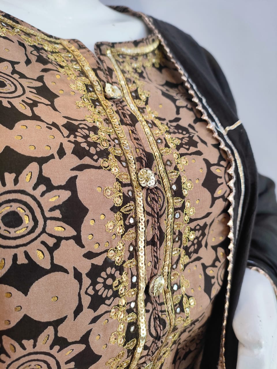 149007 Colorful Hand Embroidered Sequence Work Straight Fit Kurta With Pant and Dupatta