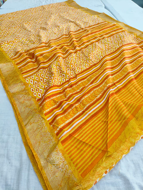 408003 Printed Fancy Saree With Zari Weaving Border