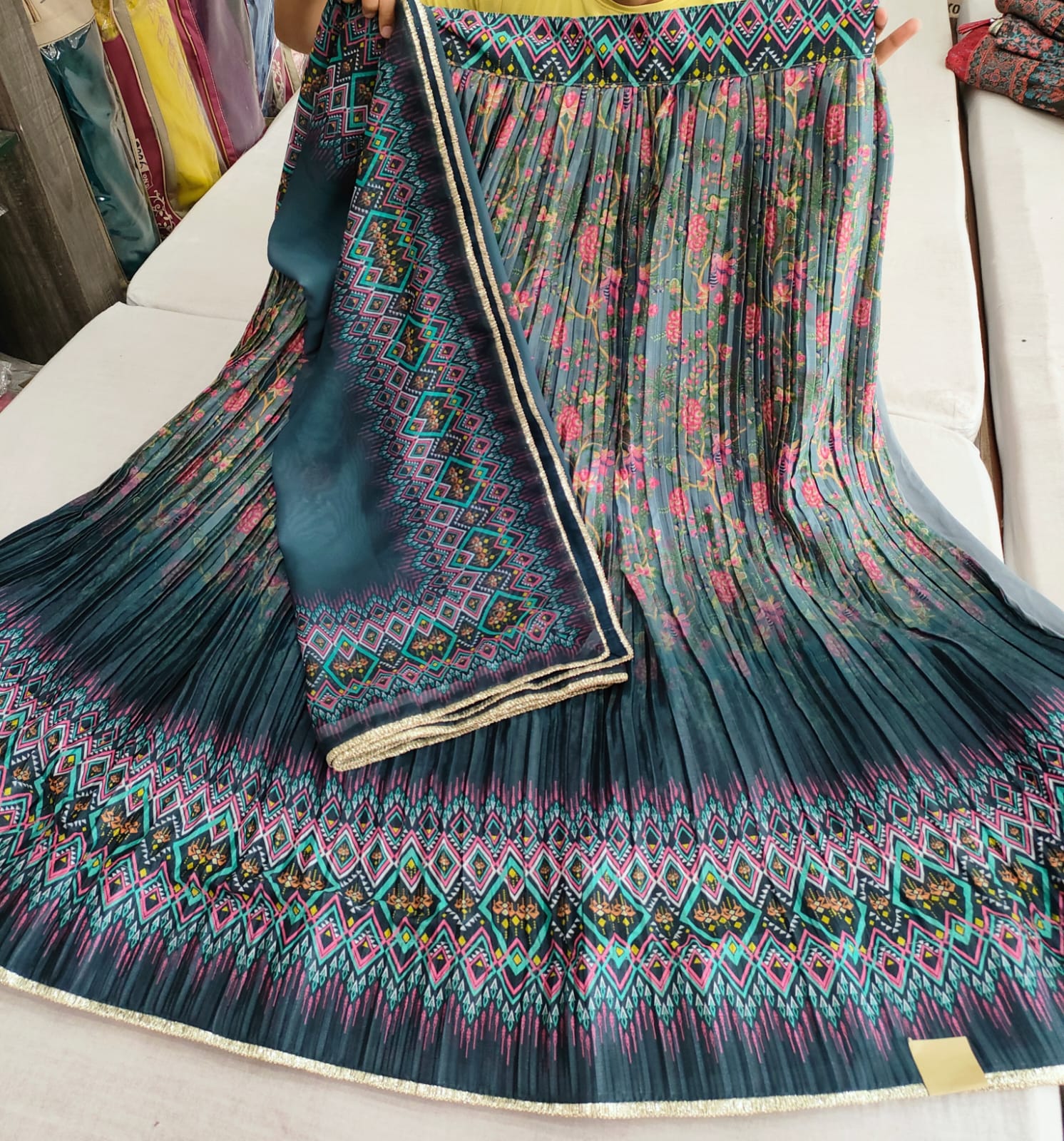 414006 Digital Printed Silk Crush Lehanga Set