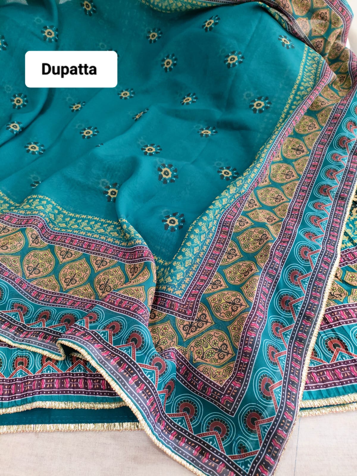 414007 Ajrakh Printed Silk Crush Lehanga Set