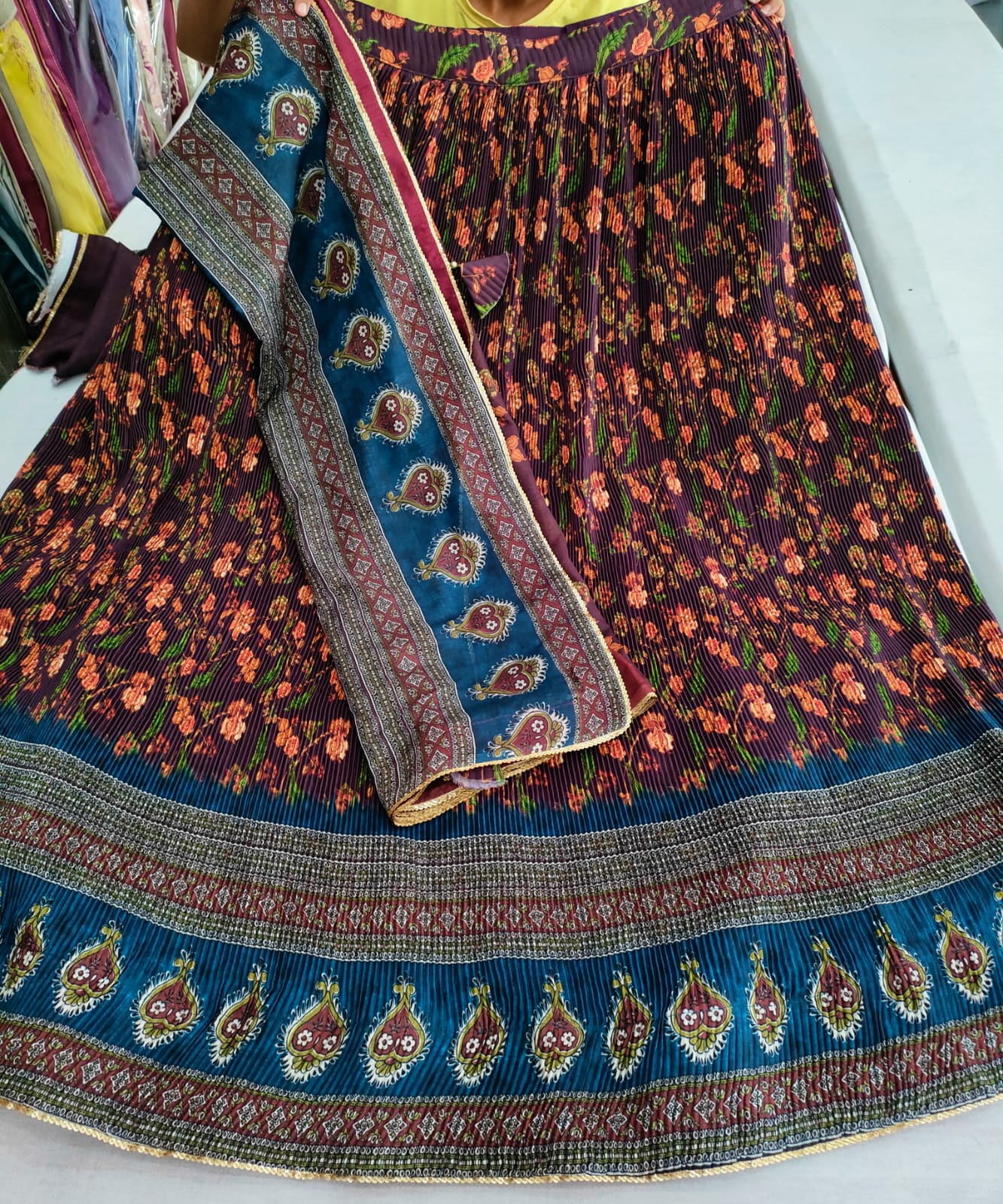 414004 Digital Printed Silk Crush Lehanga Set