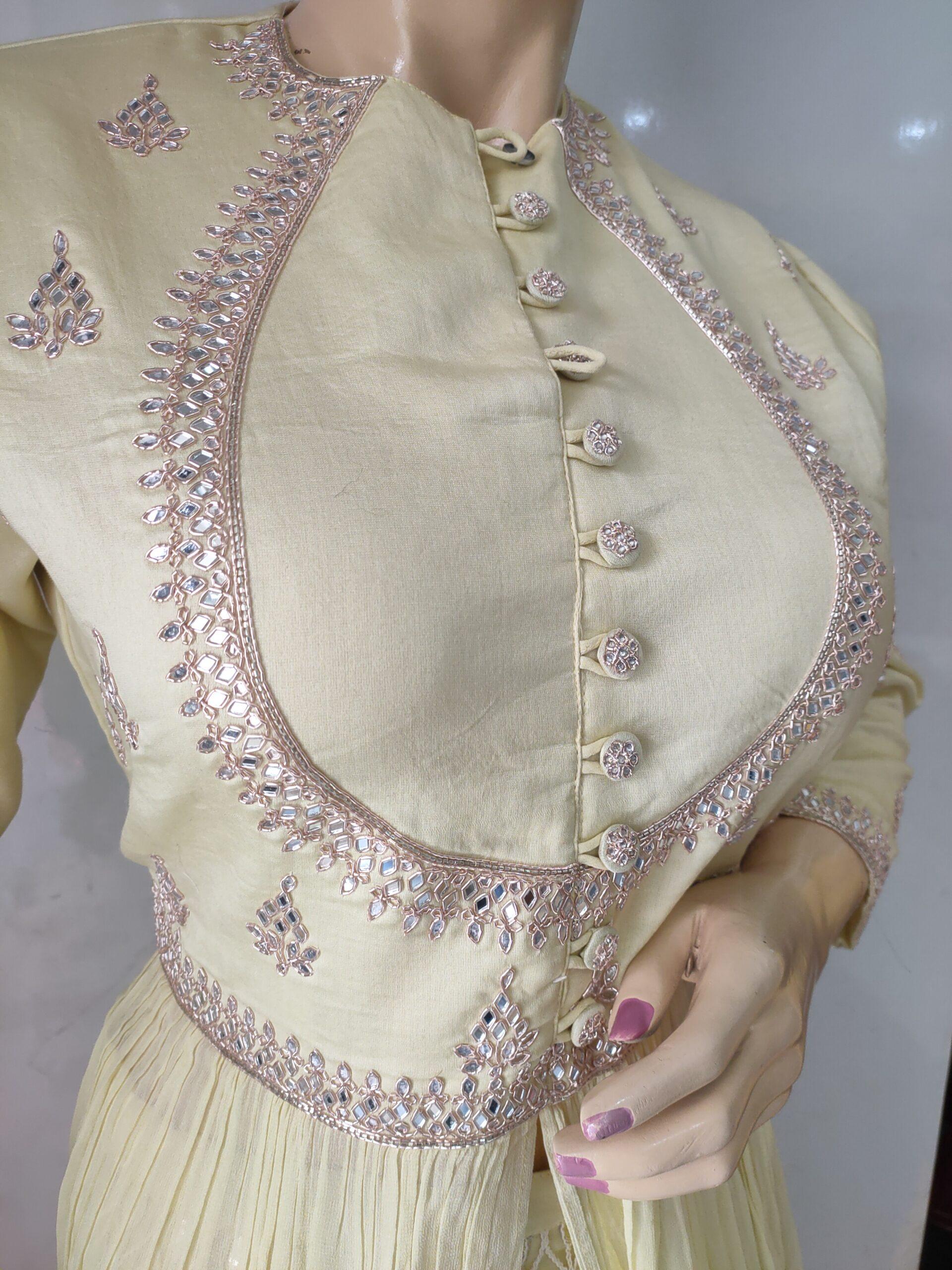 Designer  Yellow Front Cut Long Kurti Style Premium Lehanga