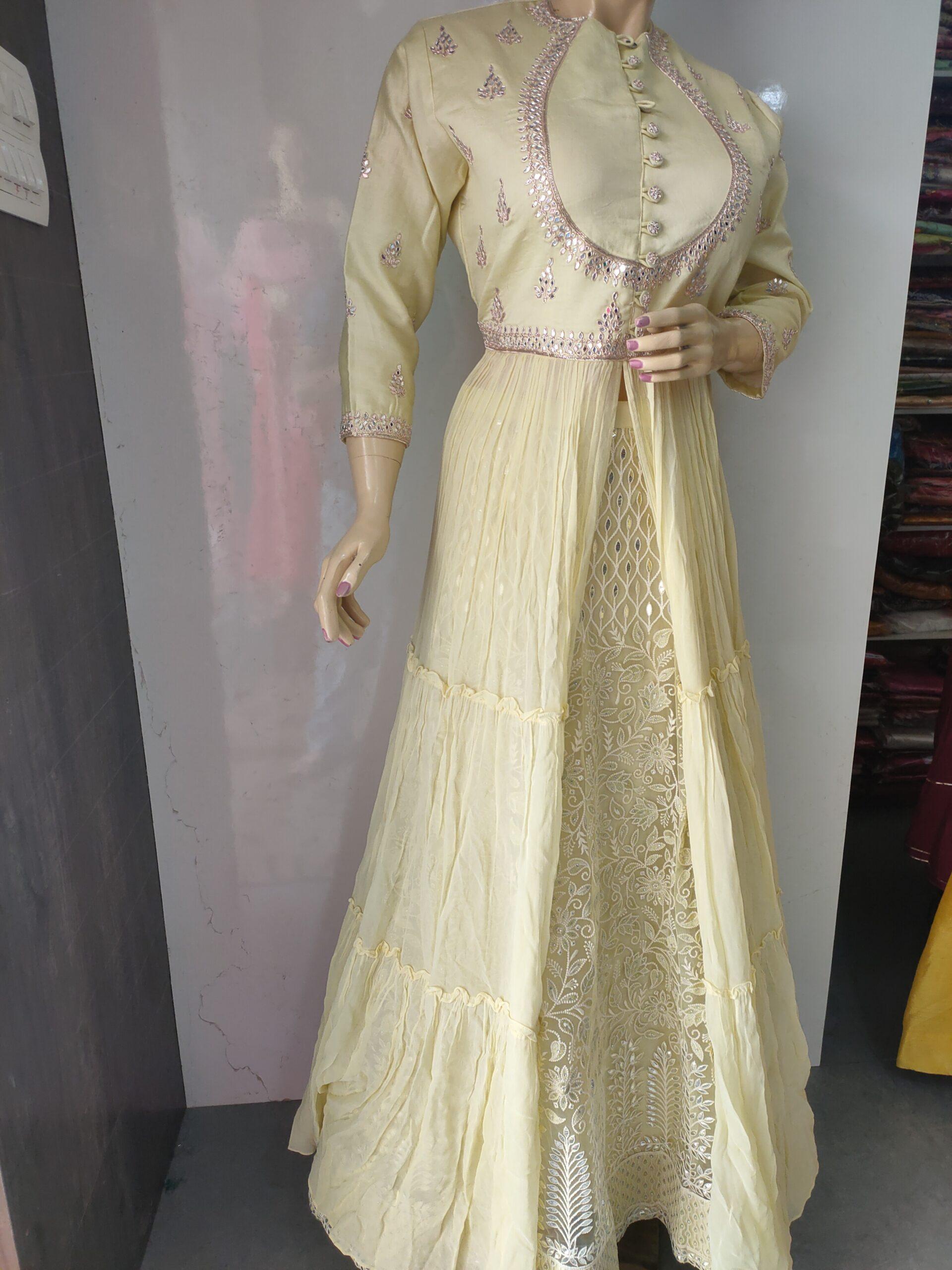 Designer  Yellow Front Cut Long Kurti Style Premium Lehanga