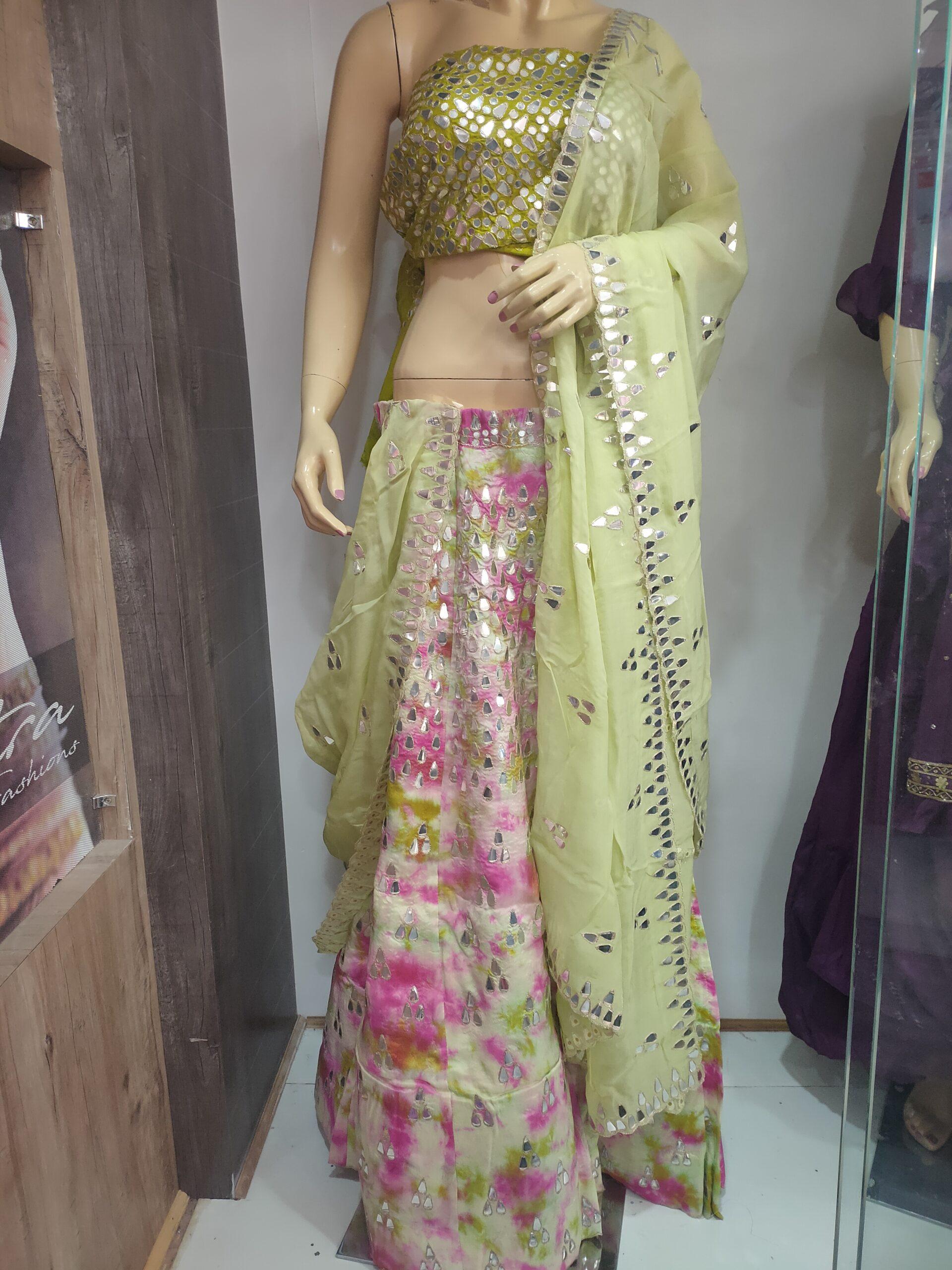 Multi Colour Silk Lehenga Set