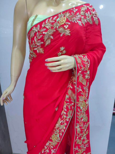 236007 Red Party Wear Saree
