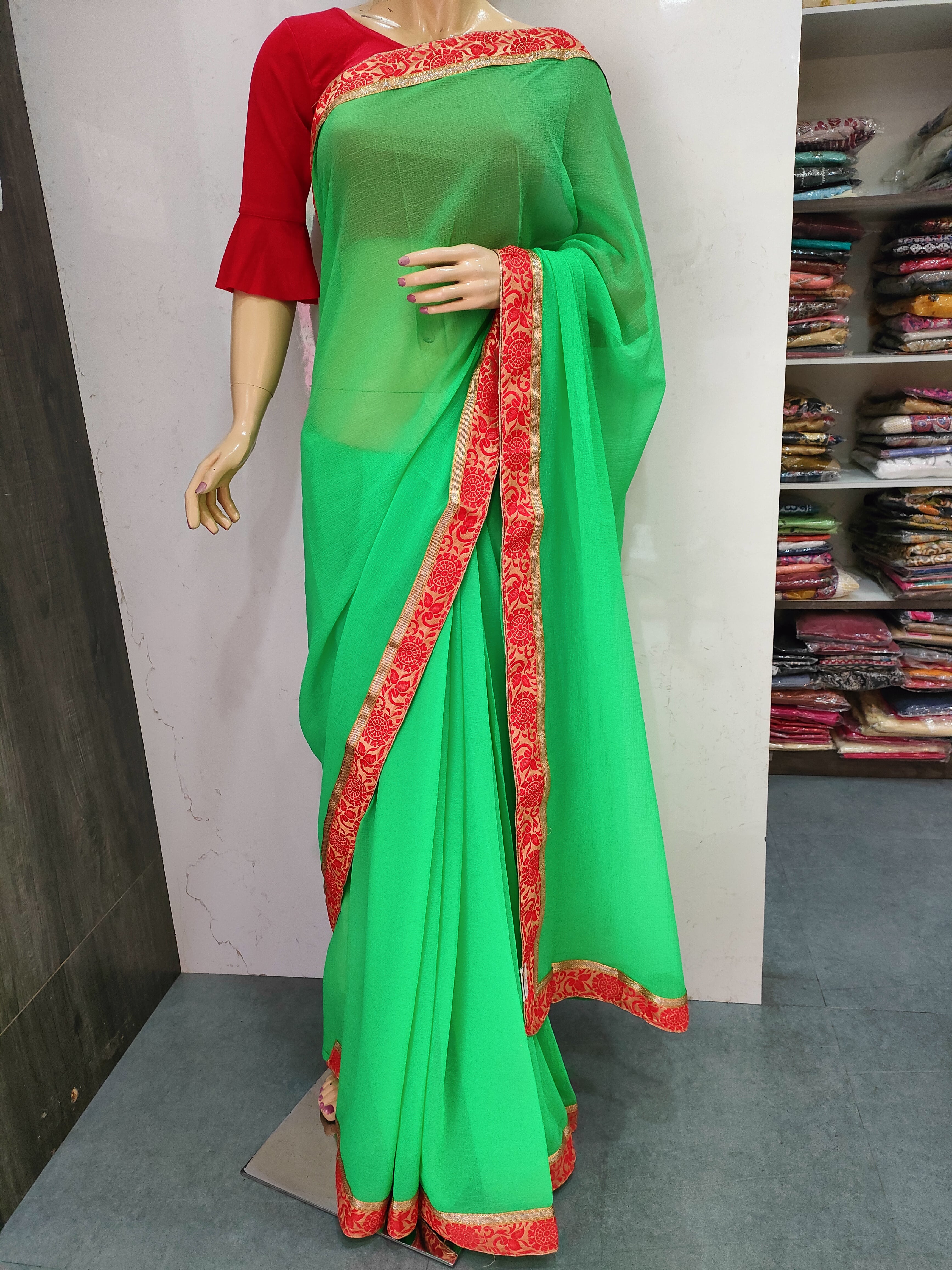 267009 Designer Saree With Heavy Brocket Blouse - Green