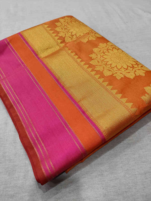 270008 Kanjiwaram Style Banarasi Saree - Orange