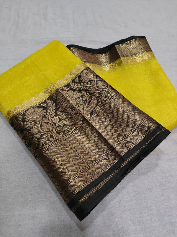 270002 Kanjiwaram Style Banarasi Saree - Yellow