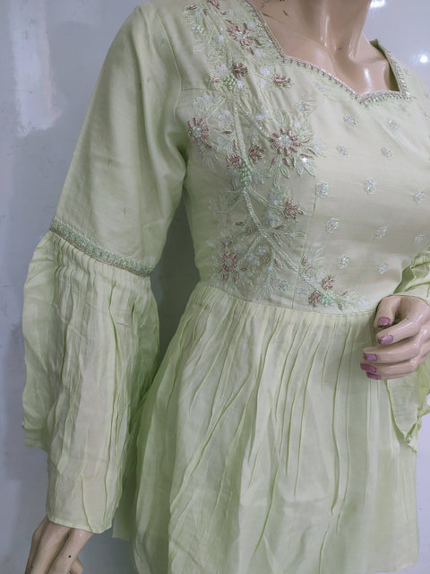 104006 Designer Pure Masleen Peplum Dress with Sharara