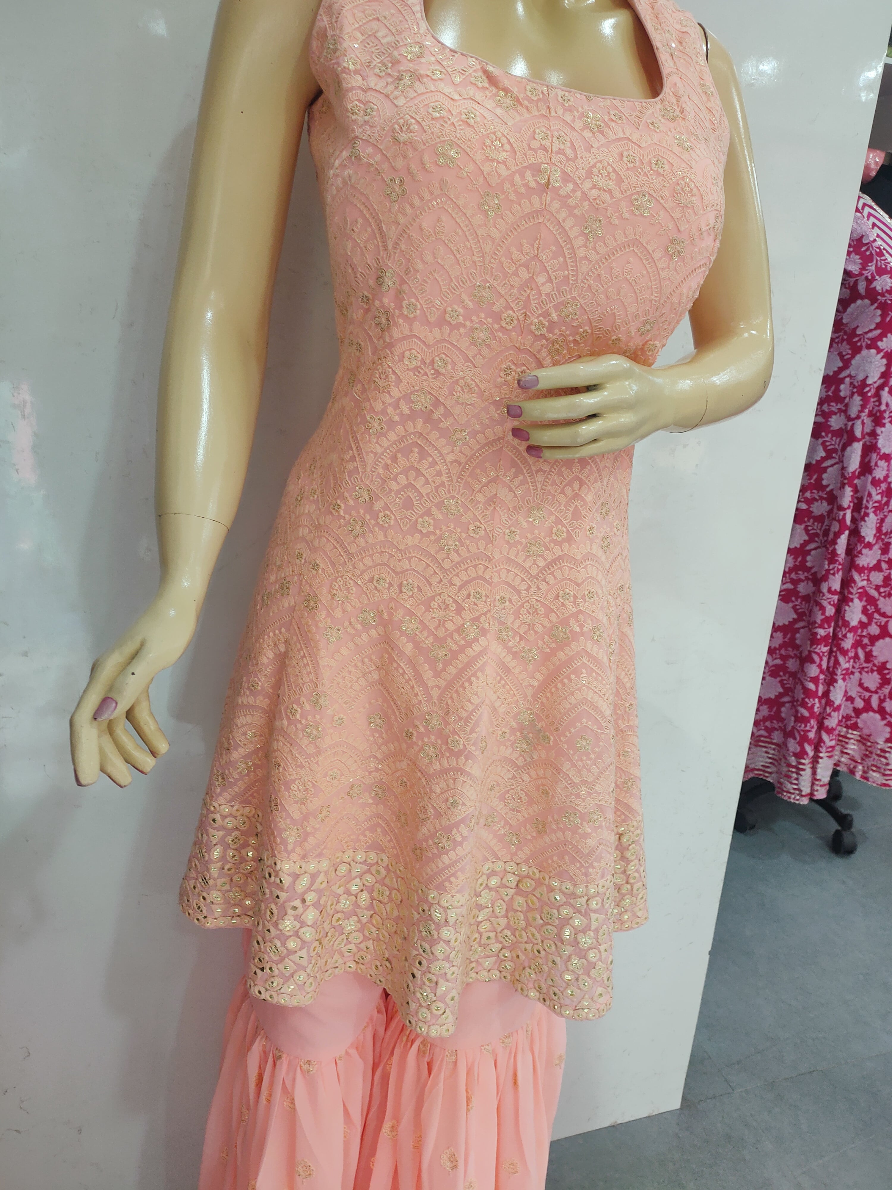 104005 Designer Georgette Peplum Dress With Sharara