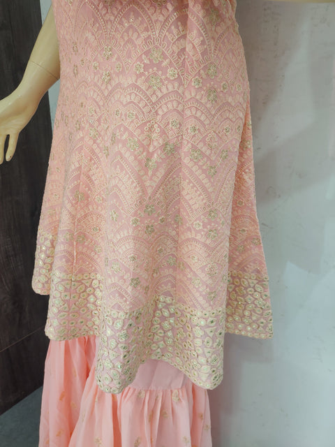 104005 Designer Georgette Peplum Dress With Sharara