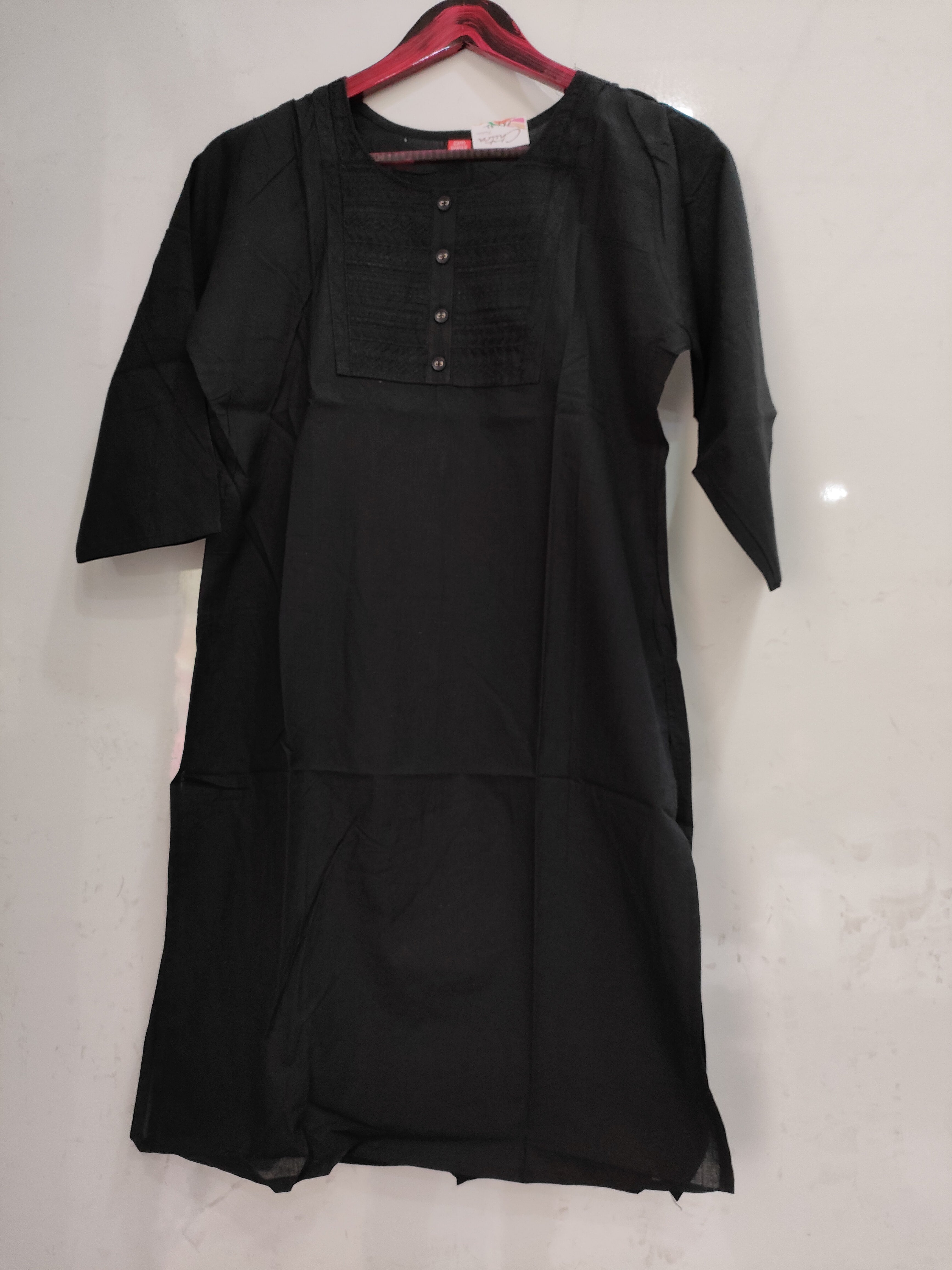 289011 Cotton Short Straight Kurti - Black